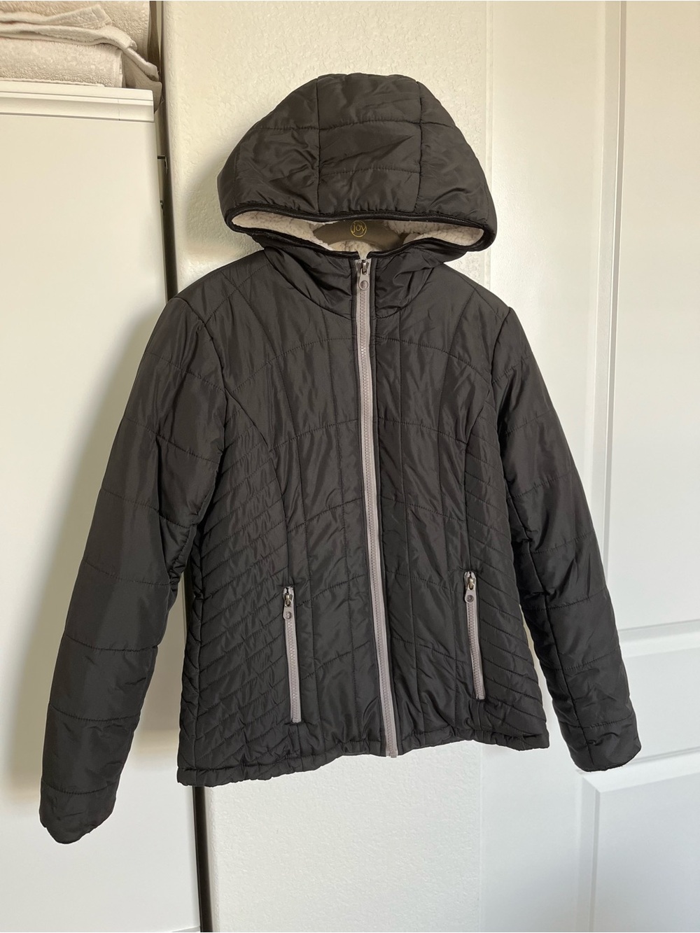 Kenneth Cole New York Quilted Hooded Puffer Jacket Black/Gray Women’s Size Small